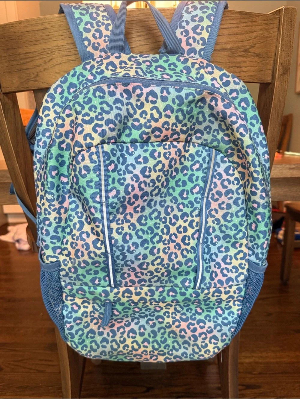 Lands' End Kids Leopard Print Backpack in Blue, Pink & Green
